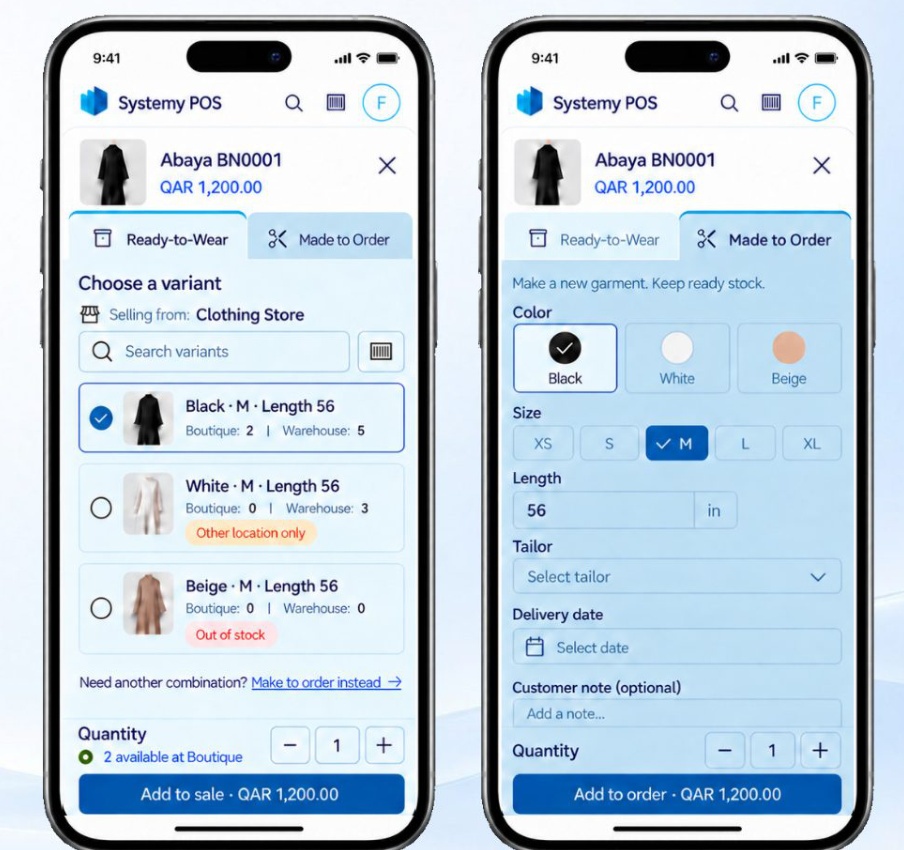 Clothing example: ready-to-wear and custom orders